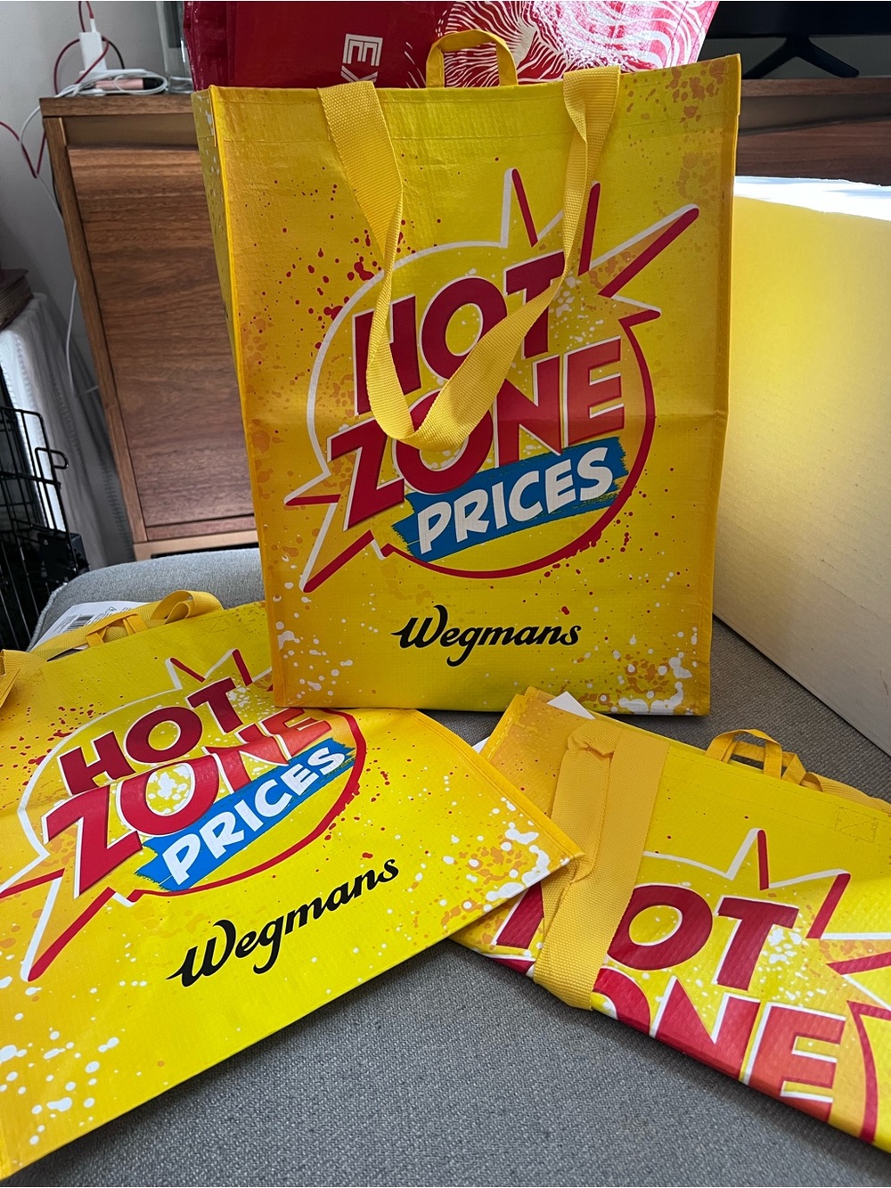 Lot of 3 Wegmans Hot Zone Prices Yellow Reusable Shopping Tote Bags